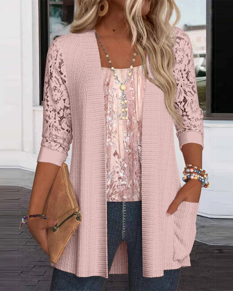 Top with Faux Two-Piece and Patchwork