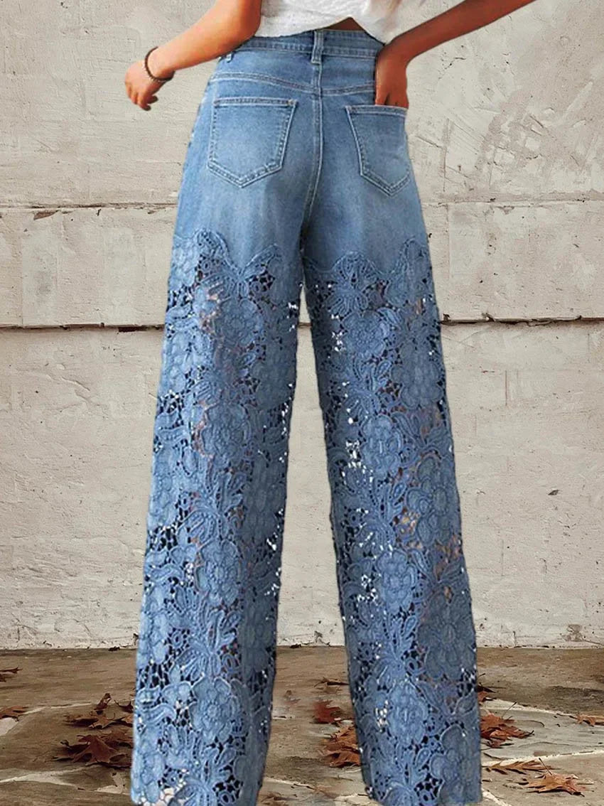 Jennifer | Elegant Floral Lace Wide-Leg Jeans