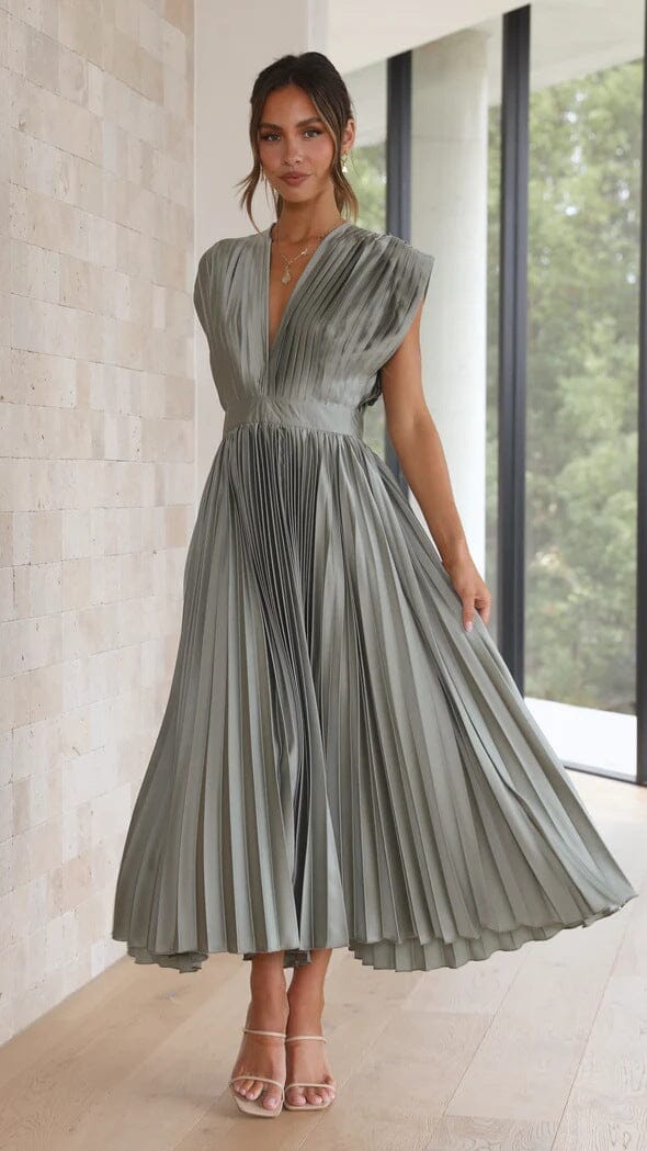 Grace | Stylish Pleated V-neck Dress