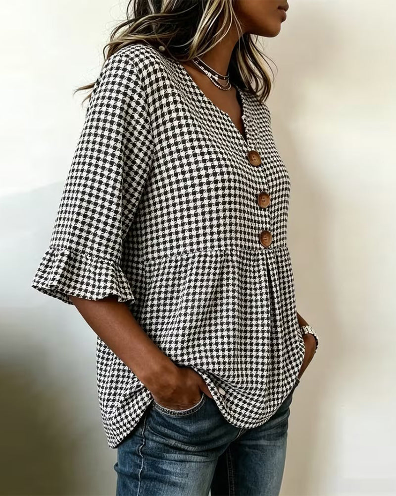 Houndstooth Blouse Trekking Relaxed