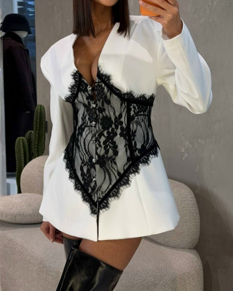 Coat with Lace Panel Detail and Elegant Ambiance