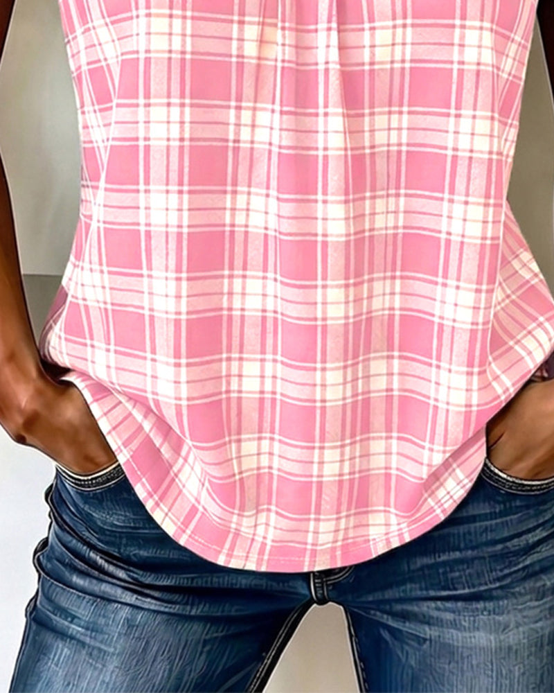 Tank Top Plaid V-Neck Sleeveless