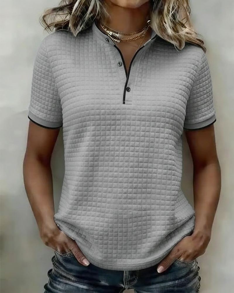 Buttoned Ribbed Jersey Top Short Sleeves