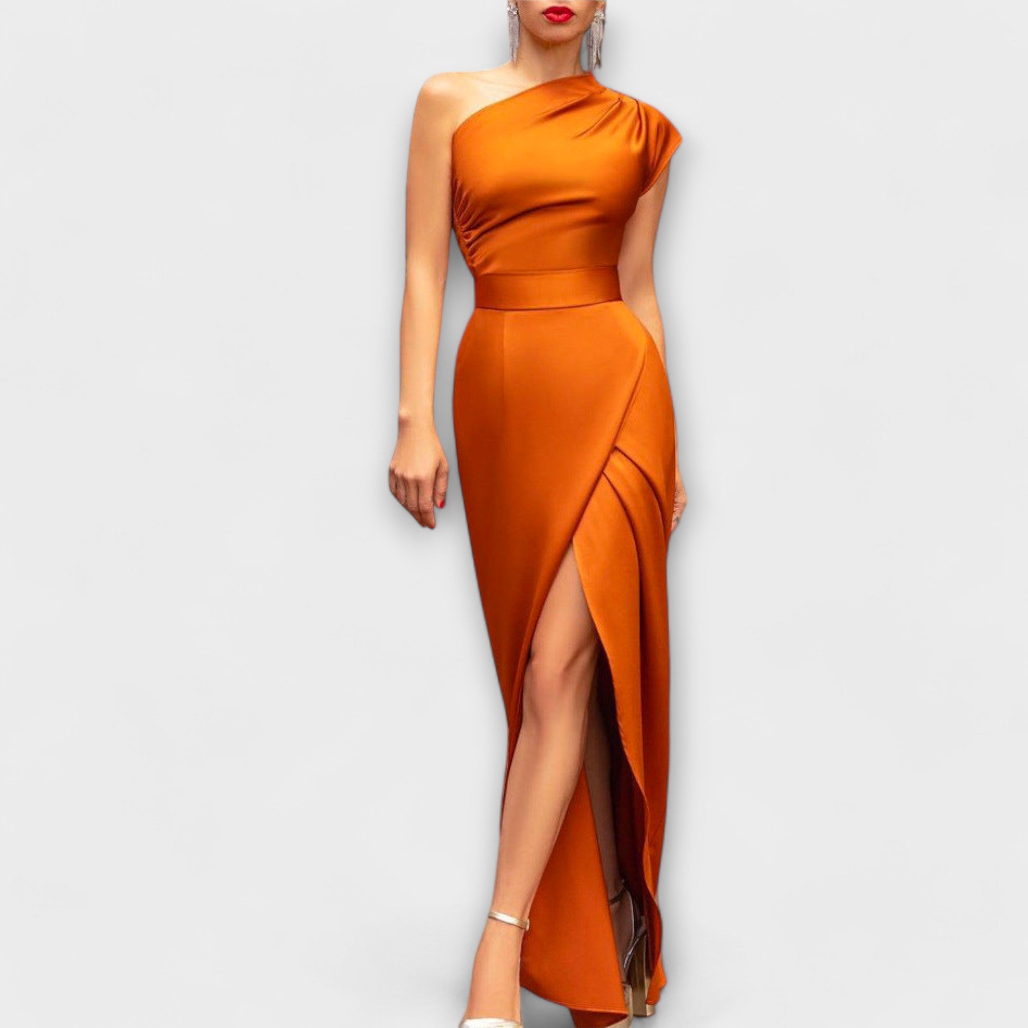 Brandy | One Shoulder Satin Slit Gown