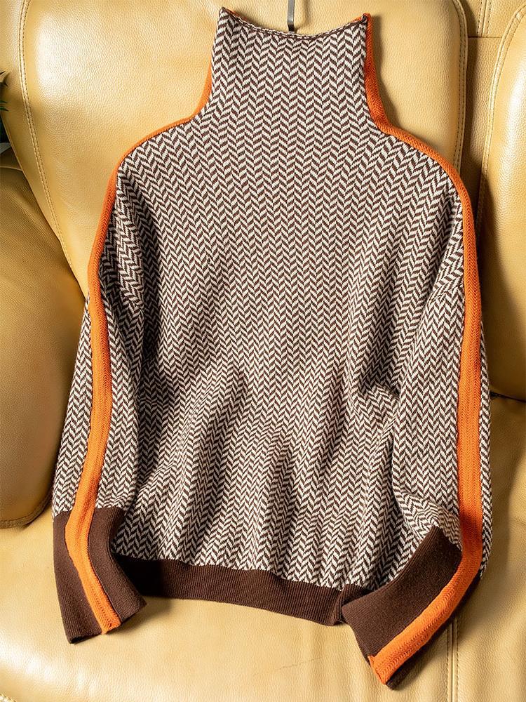 Malou™ | High Neck Sweater with Striking Contrast Stripes