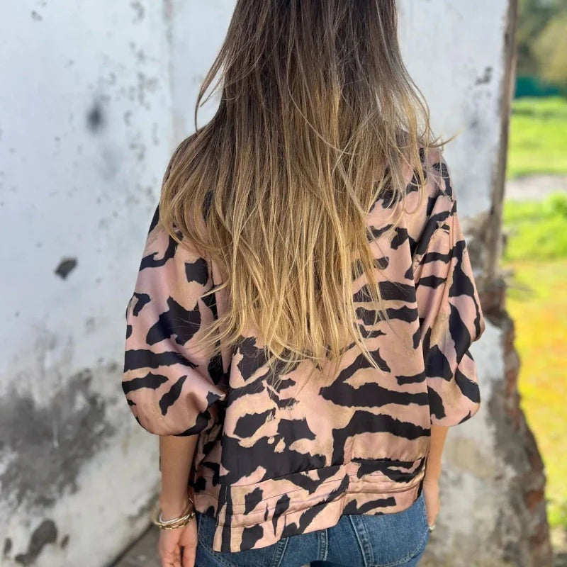 Marguerite | Zebra Print Aviator Jacket with Zipper