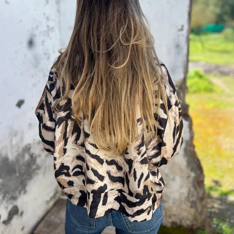 Marguerite | Zebra Print Aviator Jacket with Zipper