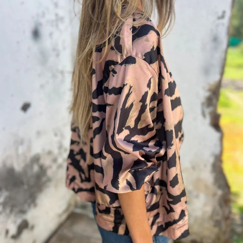 Marguerite | Zebra Print Aviator Jacket with Zipper