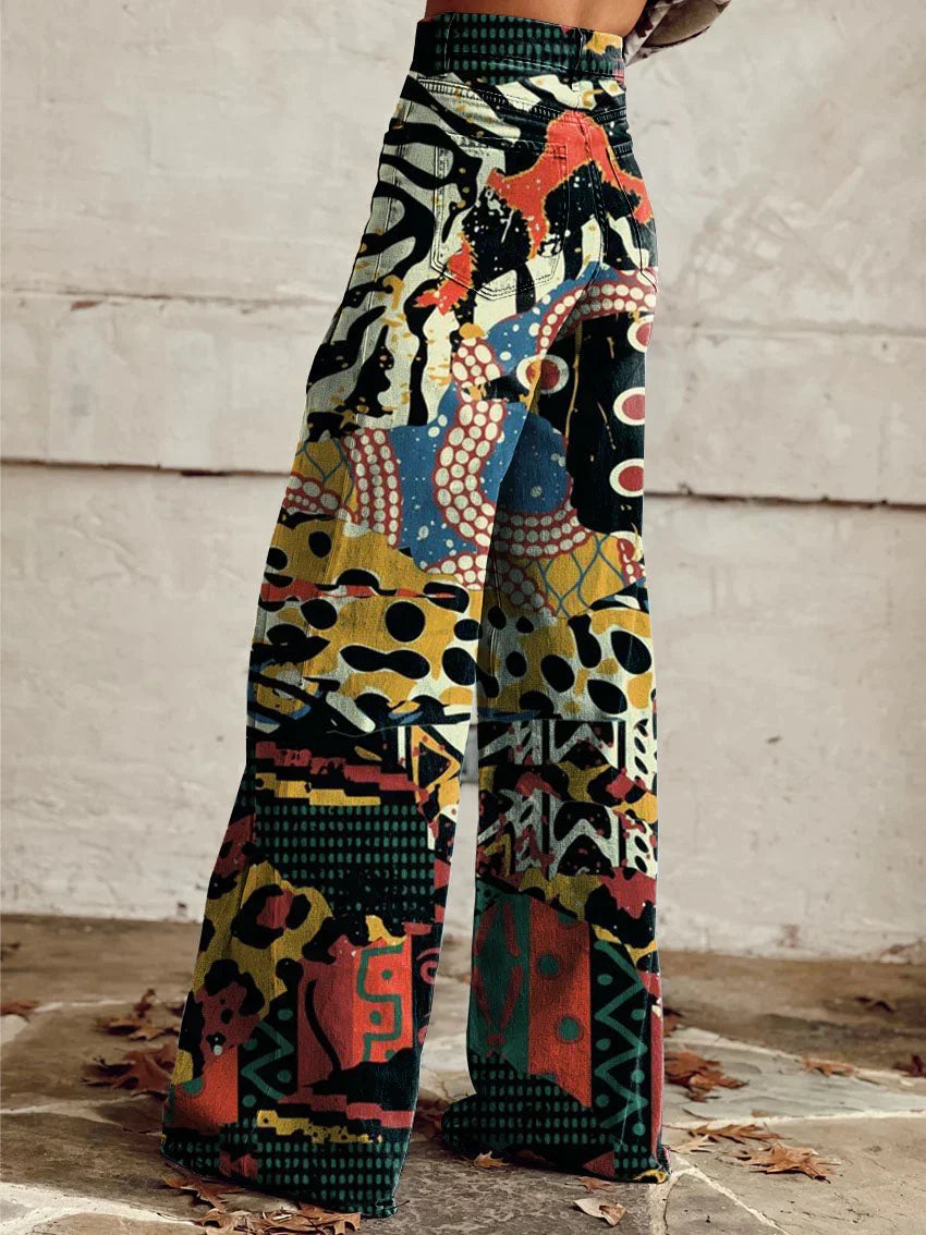 Felicia | Artistic Pattern Wide-Leg Denim