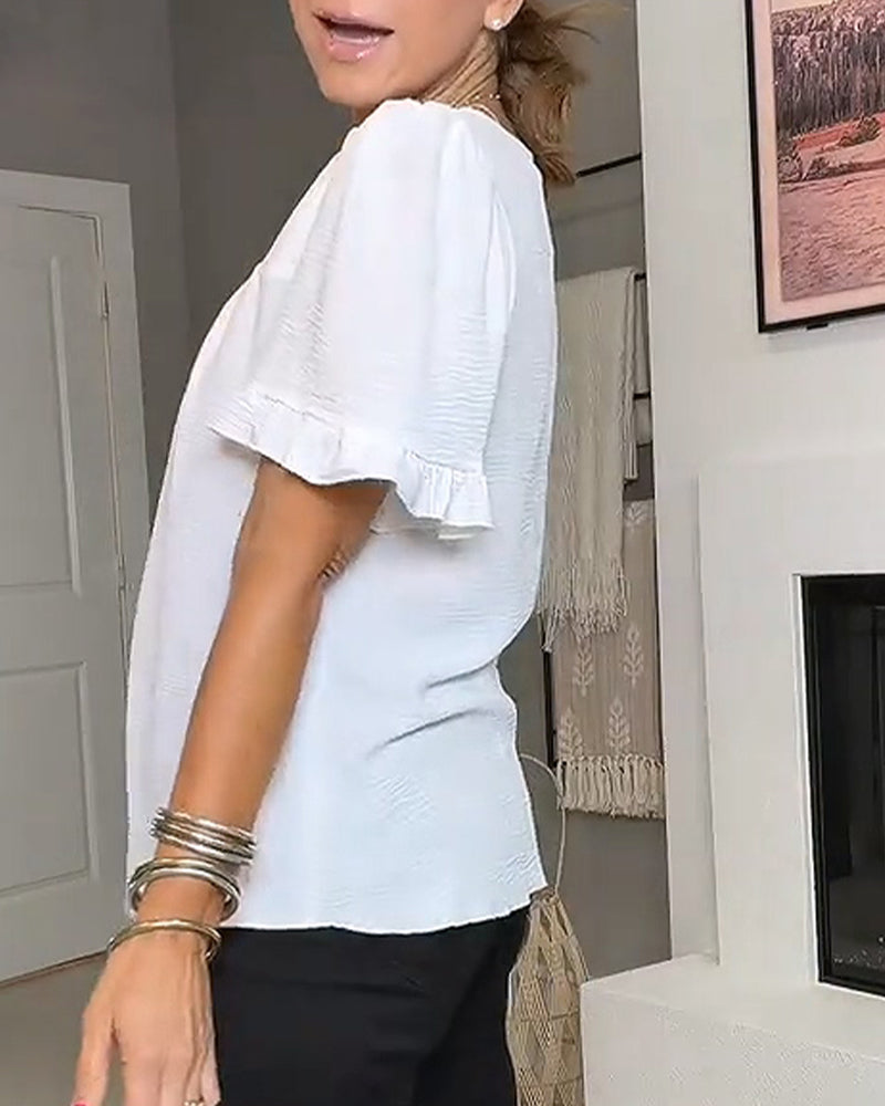 Blouse Square Neck Ruffled Sleeve