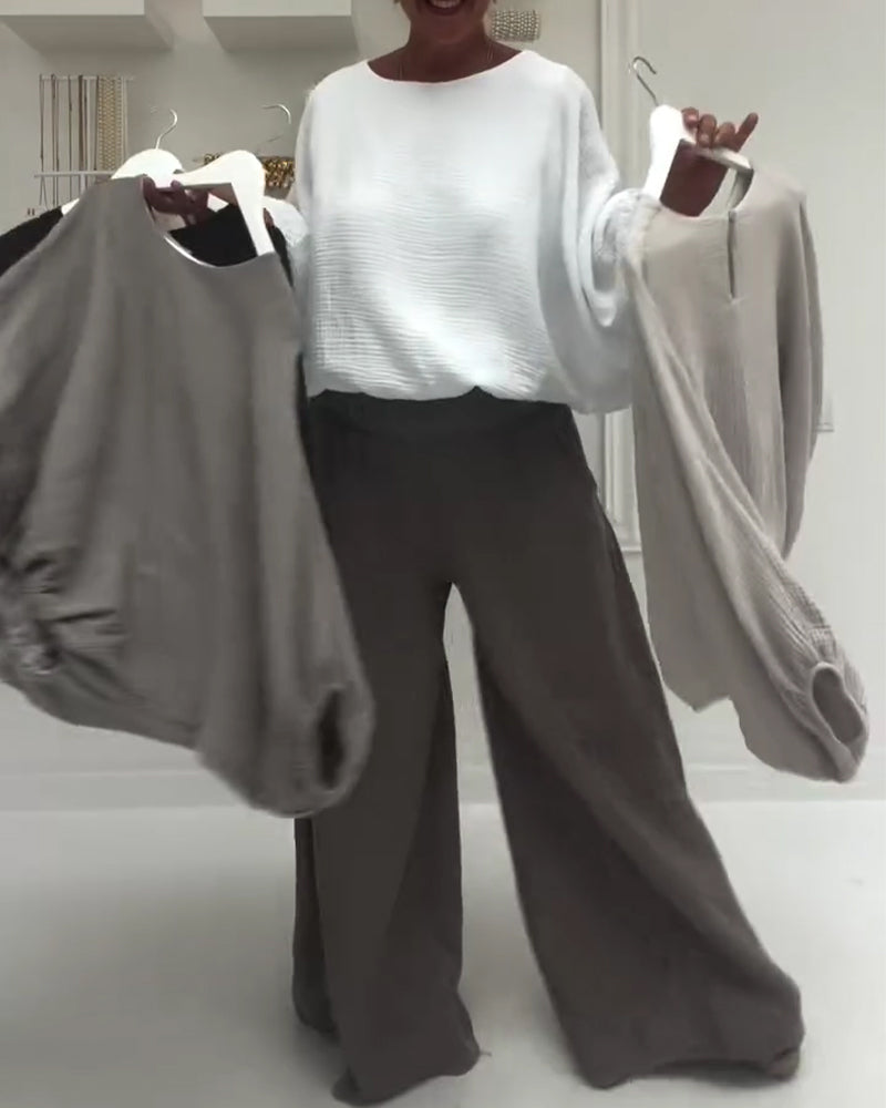 Elegant Pleated Batwing Sleeve Blouse