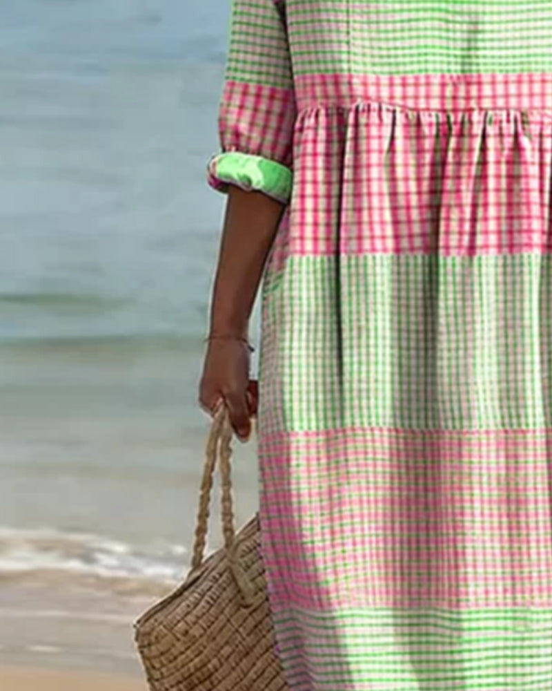 Dress Striped Color Block Loose