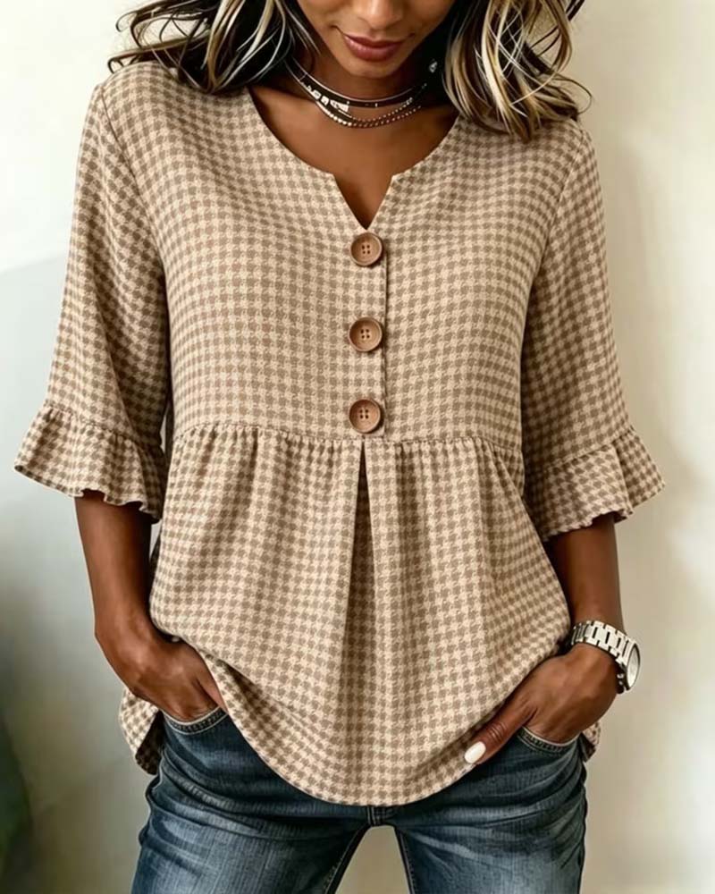 Houndstooth Blouse Trekking Relaxed