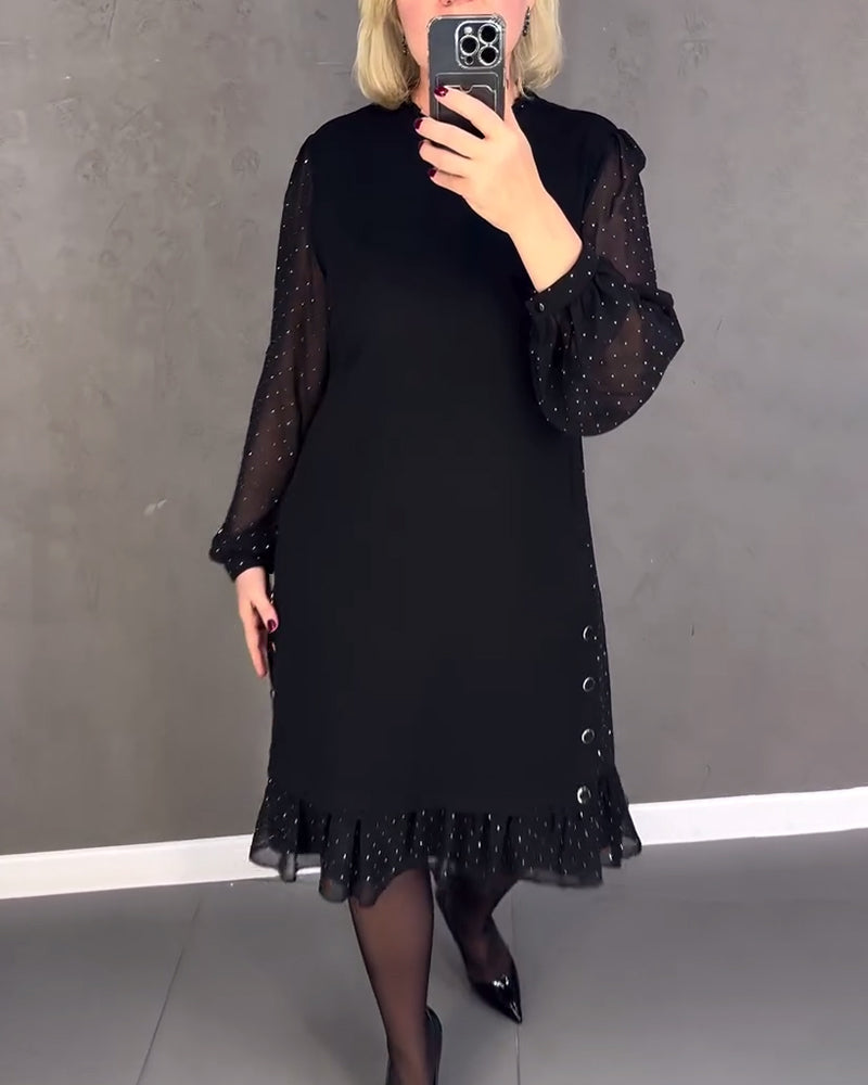 Elegant Polka Dot Dress with Long Sleeves