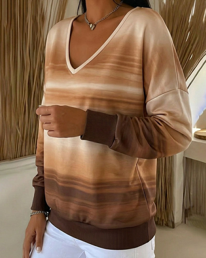 Long Sleeve V-Neck Sweatshirts Ombre
