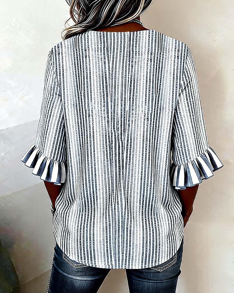 Striped Blouse with Ruffled Sleeves