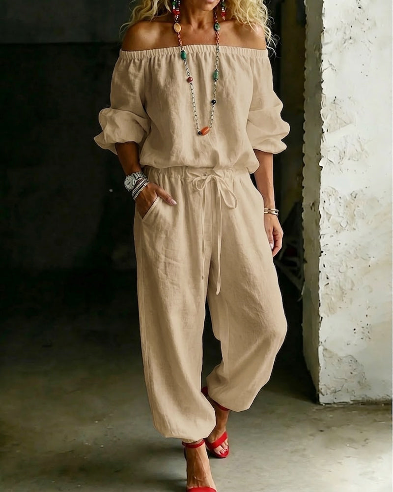 Off-Shoulder Jumpsuit with Fitted Waist