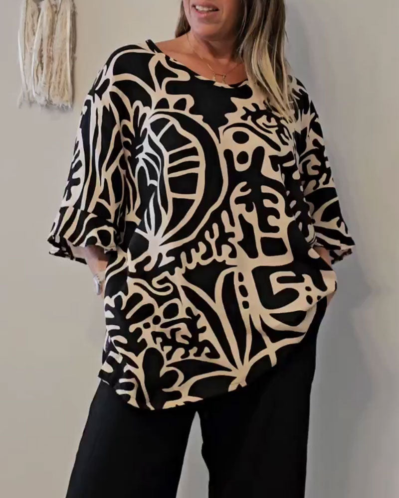 Top Abstract Botanical Print Loose