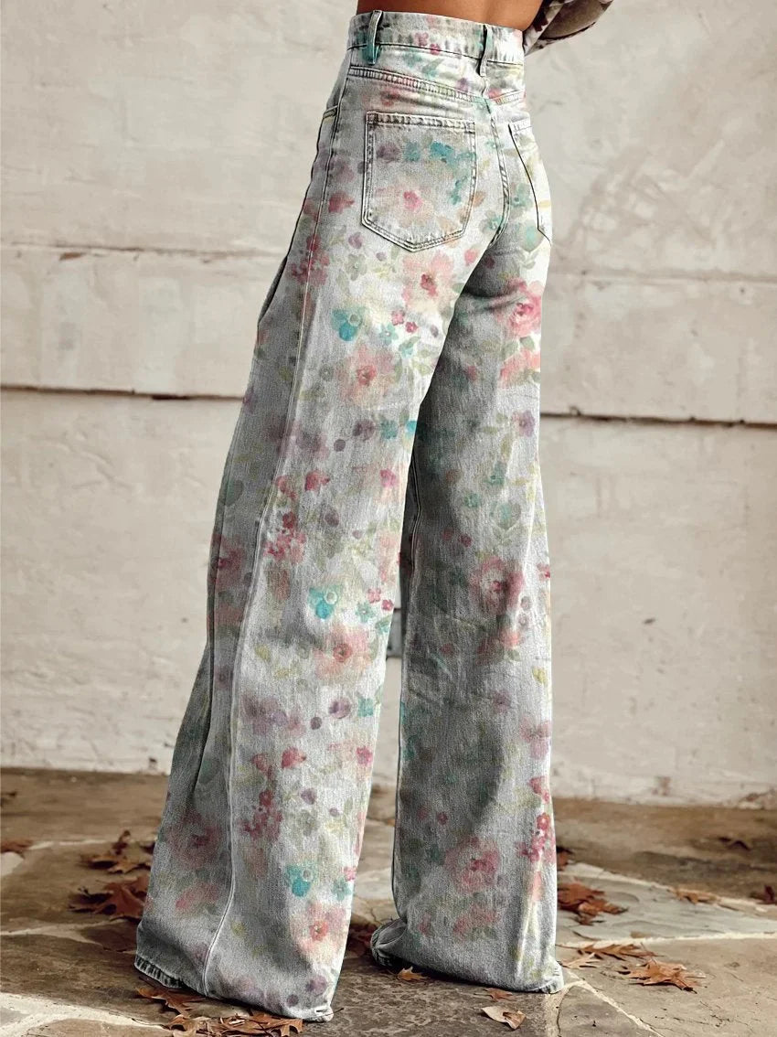 Ada | Floral Pattern Wide Jeans