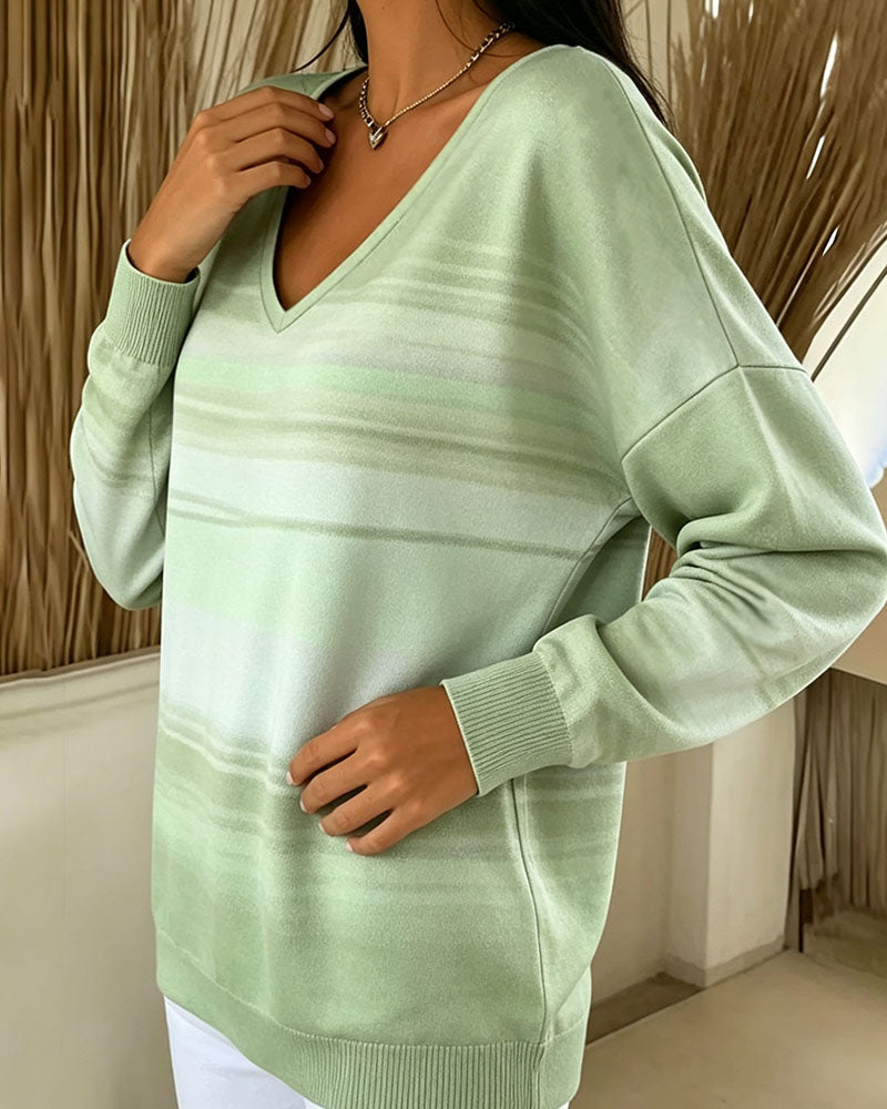 Long Sleeve V-Neck Sweatshirts Ombre