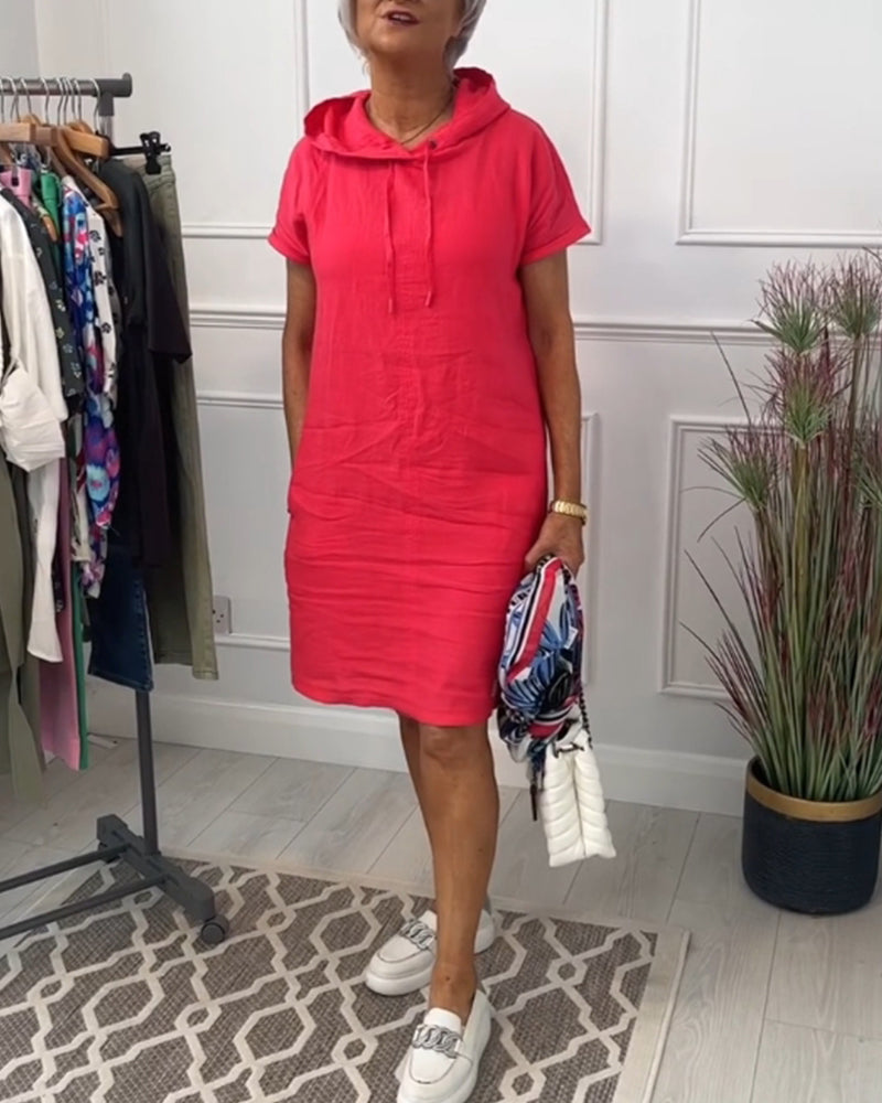 Casual Dress with Short Sleeves and Hood