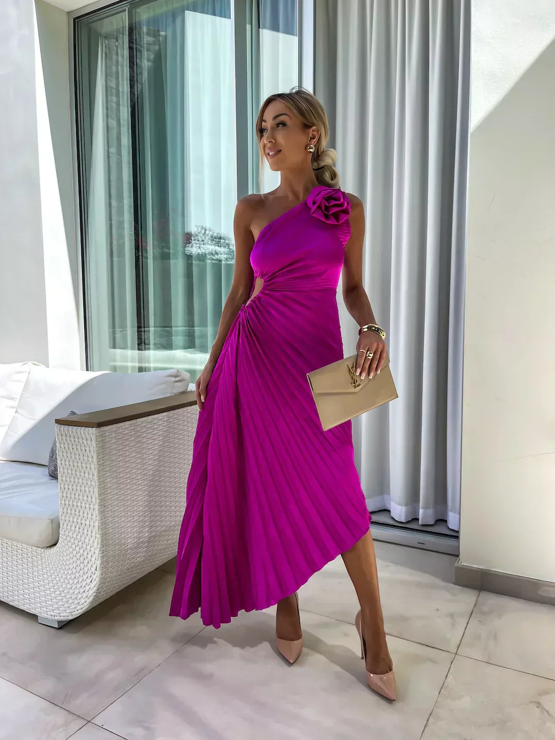 Maisie | Stylish One-Shoulder Pleated Dress