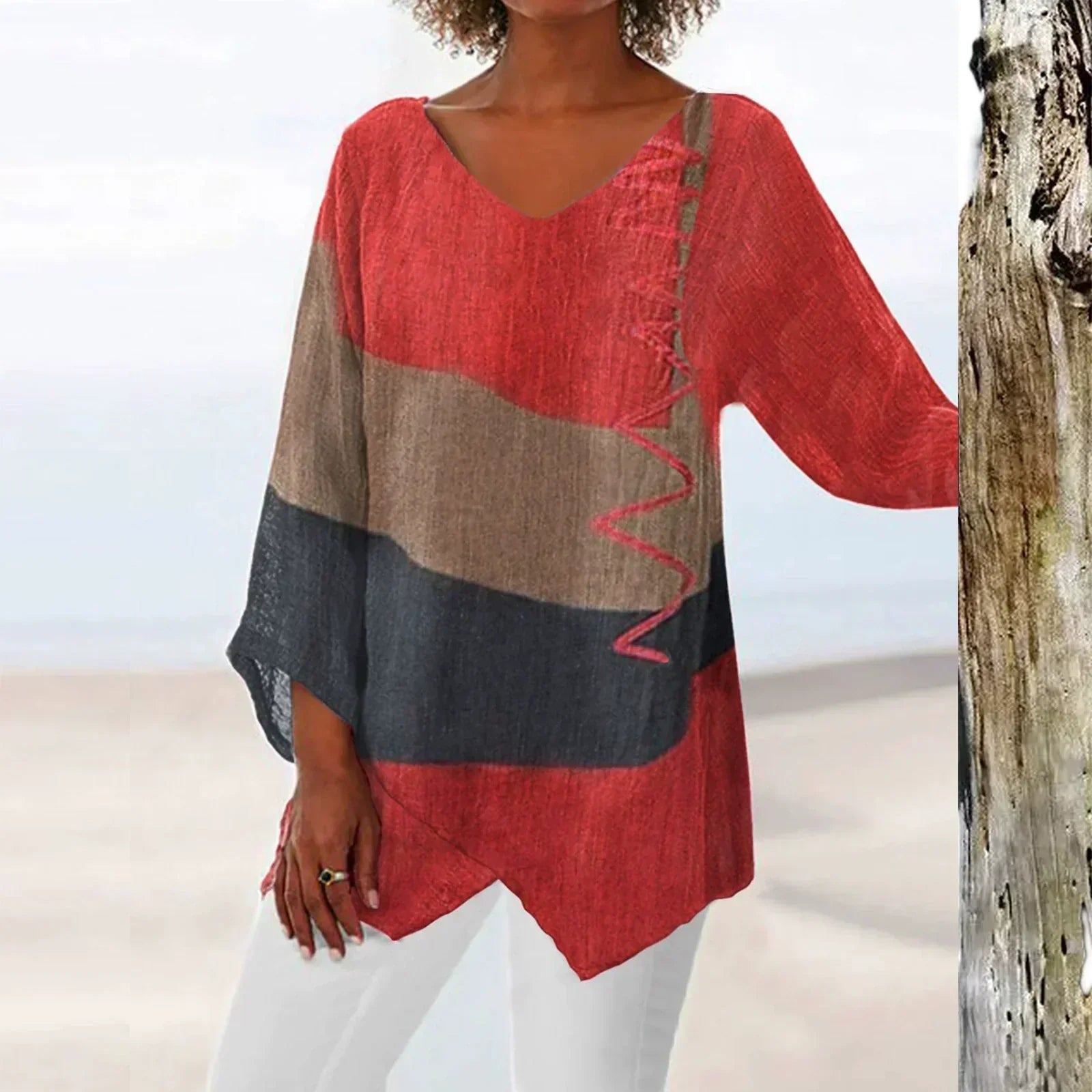 Helene | Stylish V-Neck Color Block Top
