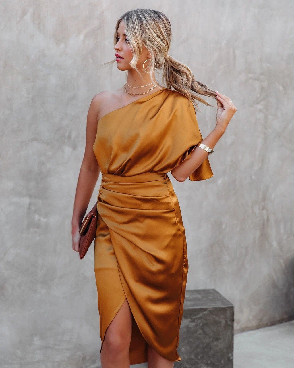 Alicia | Draped One-Shoulder Midi Dress