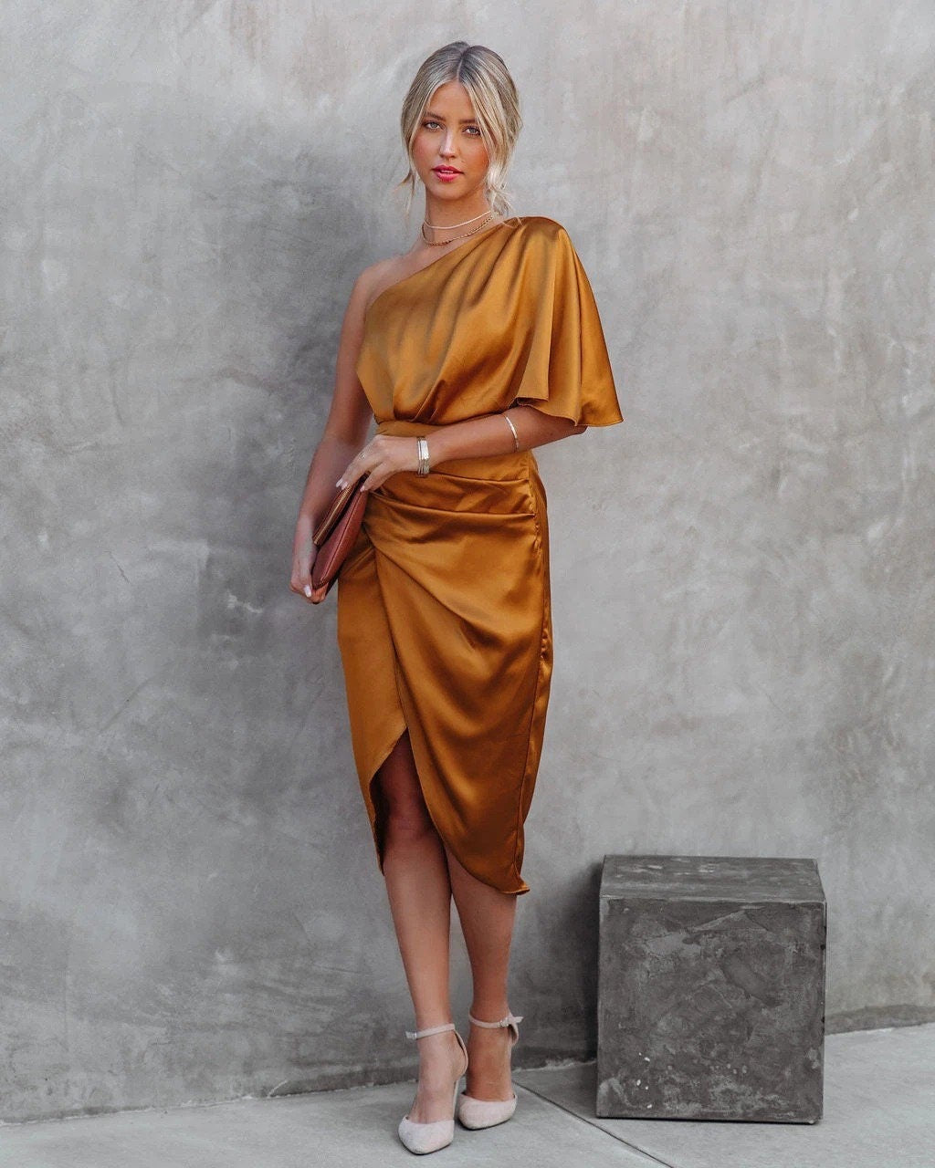 Alicia | Draped One-Shoulder Midi Dress