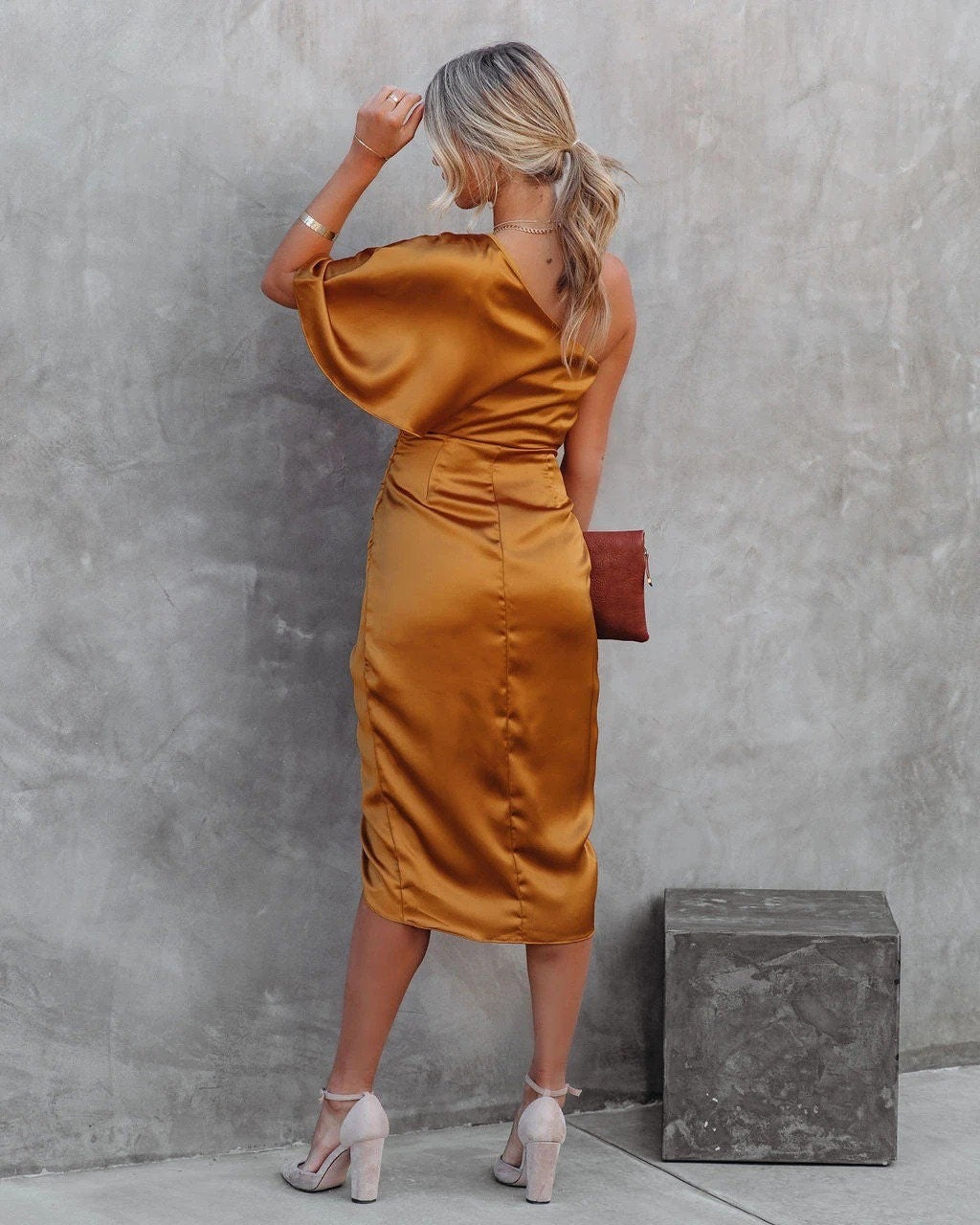 Alicia | Draped One-Shoulder Midi Dress
