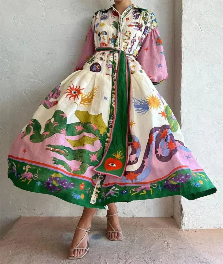 Brandy | Long Sleeve Printed Maxi Dress