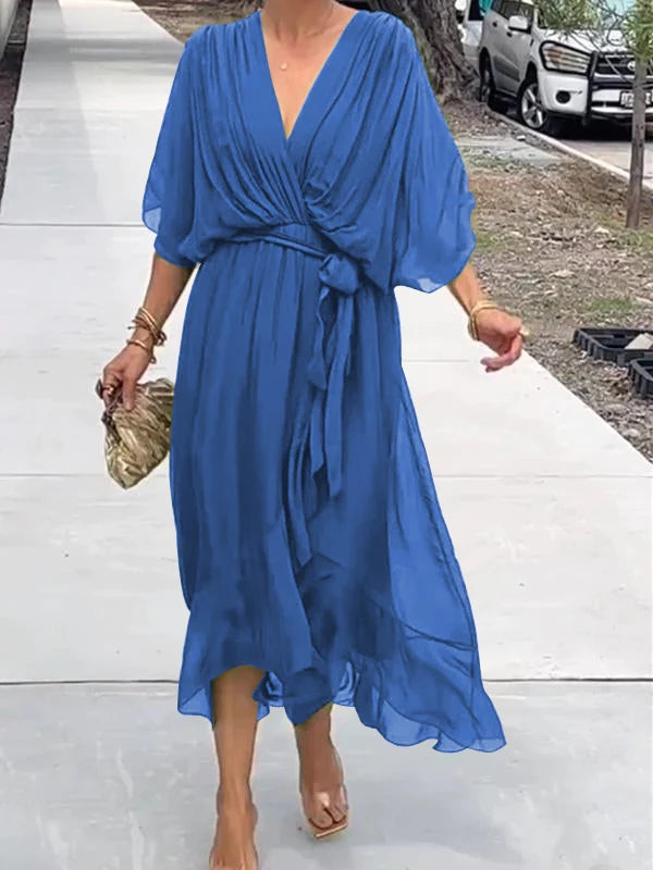 Jade | Stylish V-Neck Draped Midi Dress