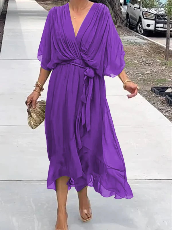 Jade | Stylish V-Neck Draped Midi Dress