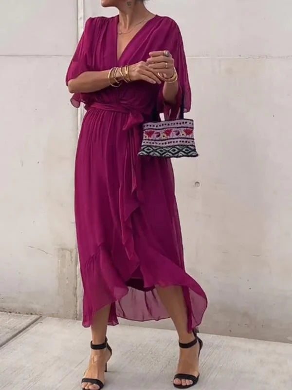 Jade | Stylish V-Neck Draped Midi Dress