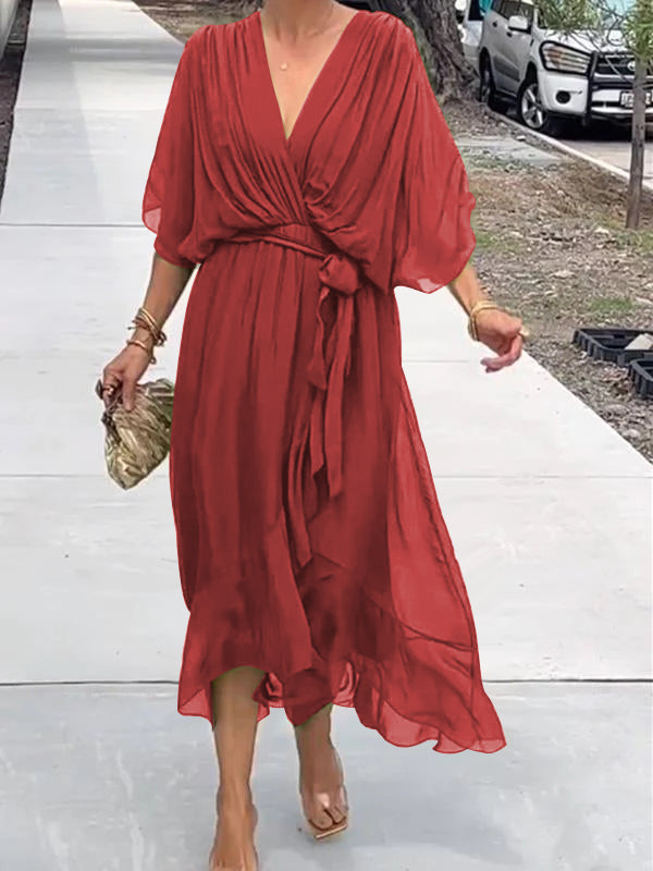 Jade | Stylish V-Neck Draped Midi Dress