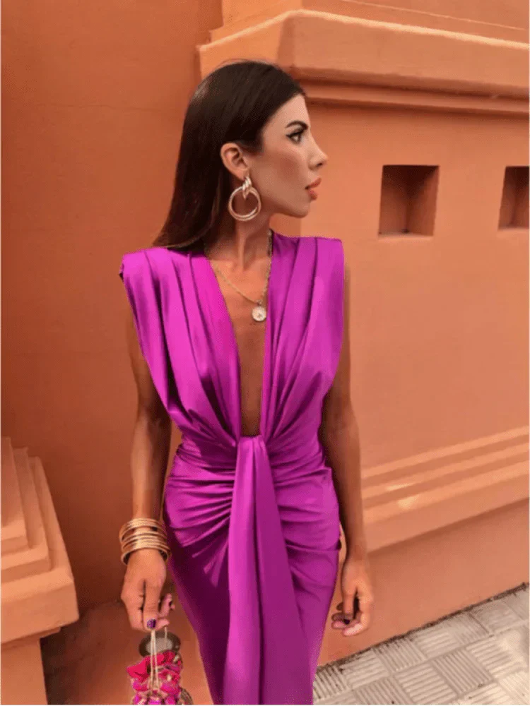 Jessica | Satin Wrap Dress with Slit