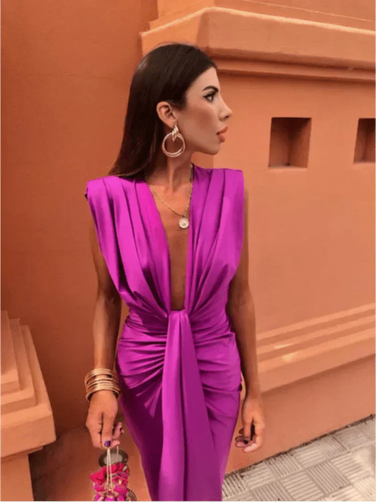 Jessica | Satin Wrap Dress with Slit