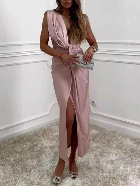 Jessica | Satin Wrap Dress with Slit