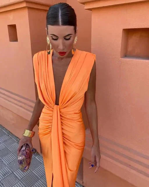 Jessica | Satin Wrap Dress with Slit