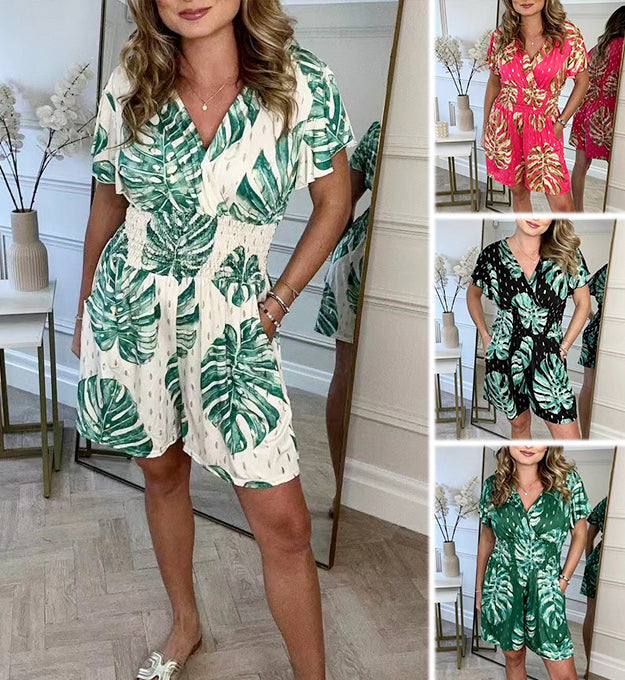🌸New Special Sale🔥Overall with Elastic Waist and Botanical Print for Women