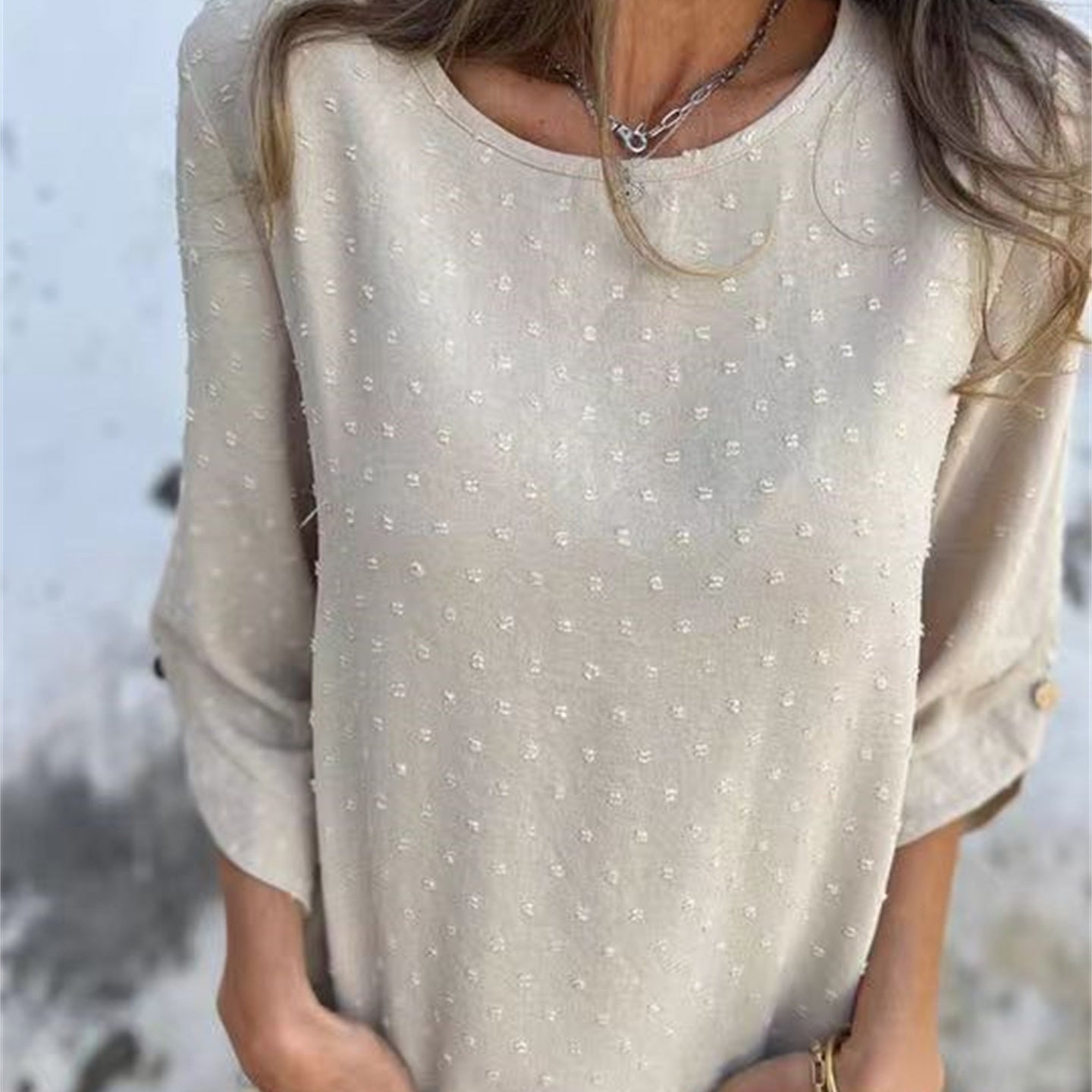 Casual Jacquard Top with Round Neckline for Women
