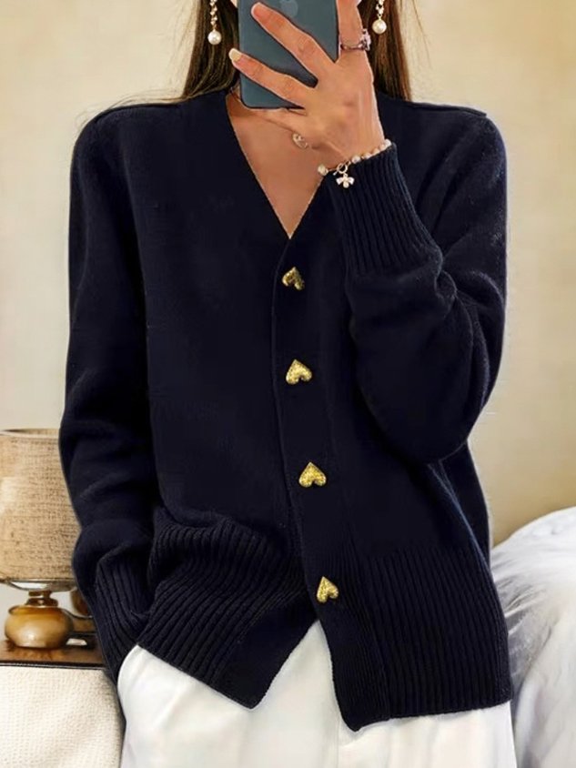Estelle Women's casual winter flat wool yarn wool yarn button Cardigan