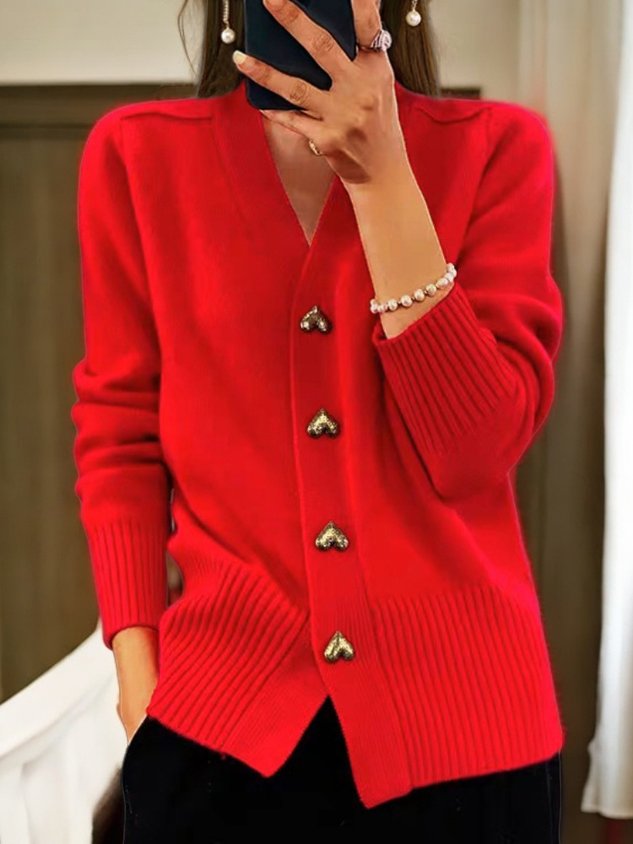 Estelle Women's casual winter flat wool yarn wool yarn button Cardigan