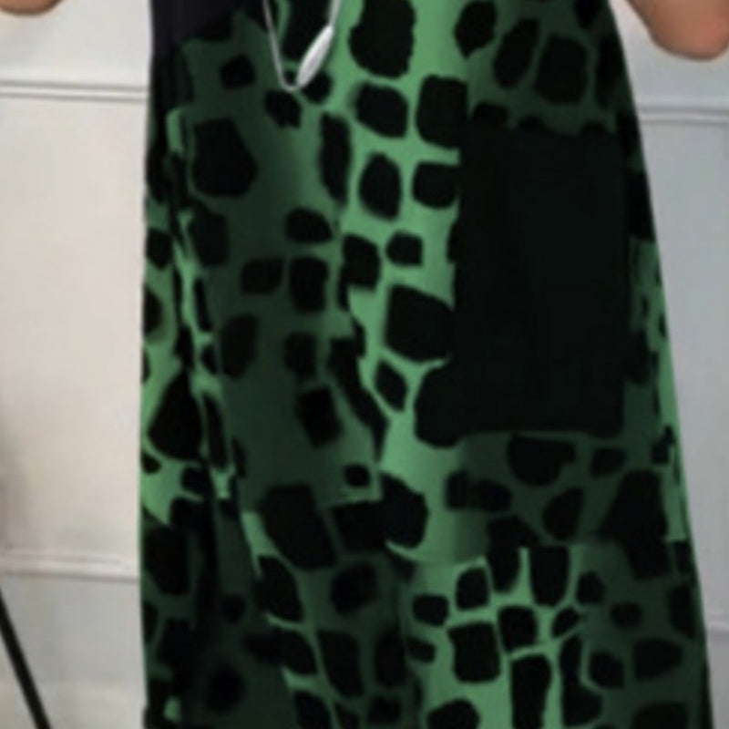 Loose Printed Dress with Round Neck and Short Sleeves