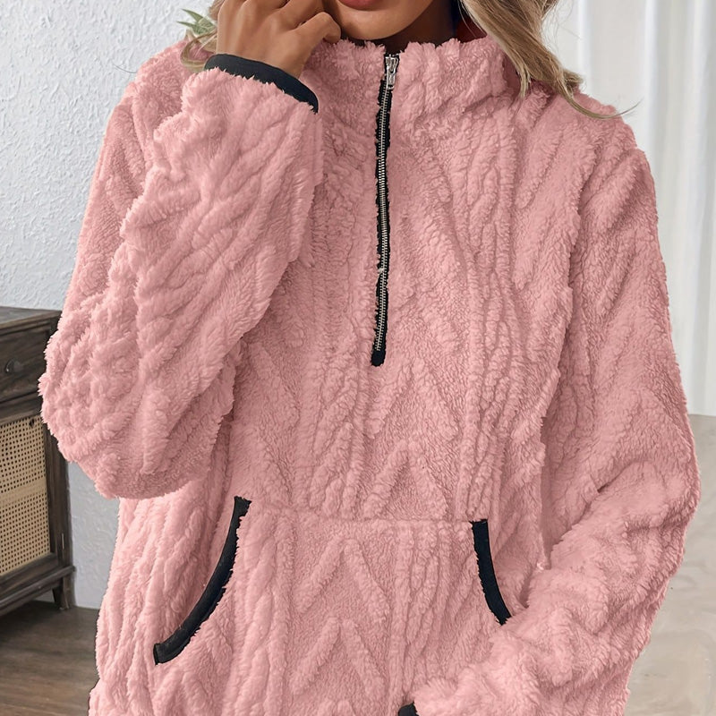 Fluffy Sweatshirt with Half Zipper | Cloud Soft + Spacious Pockets Comfortable for Everyday Lounge