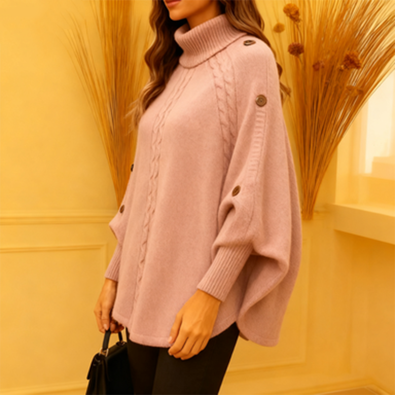 Ladies Elegant Turtleneck Poncho Sweater