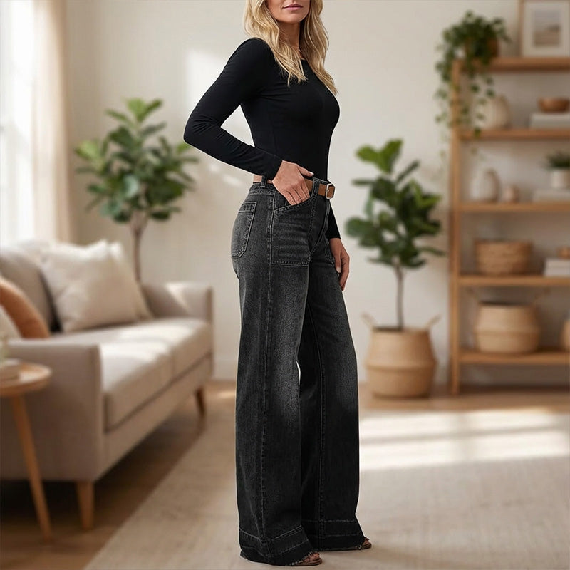 Retro Flared Jeans for Women with Pockets