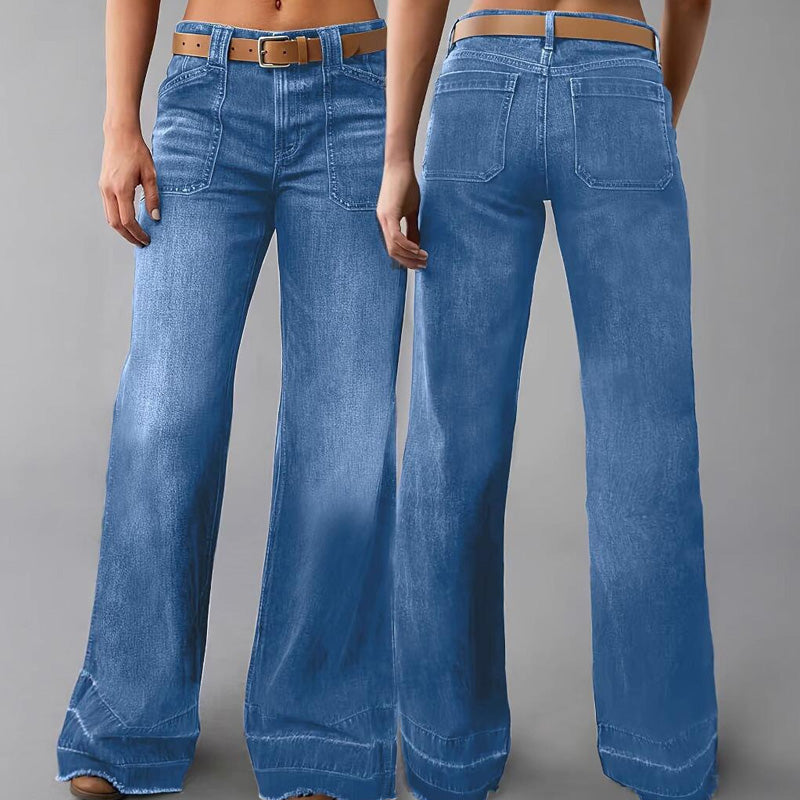 Retro Flared Jeans for Women with Pockets