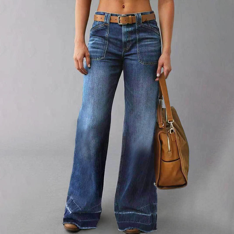 Retro Flared Jeans for Women with Pockets