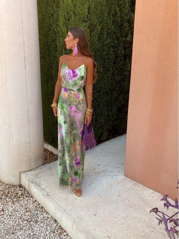 Abigail | Sleek Floral Satin Maxi Dress